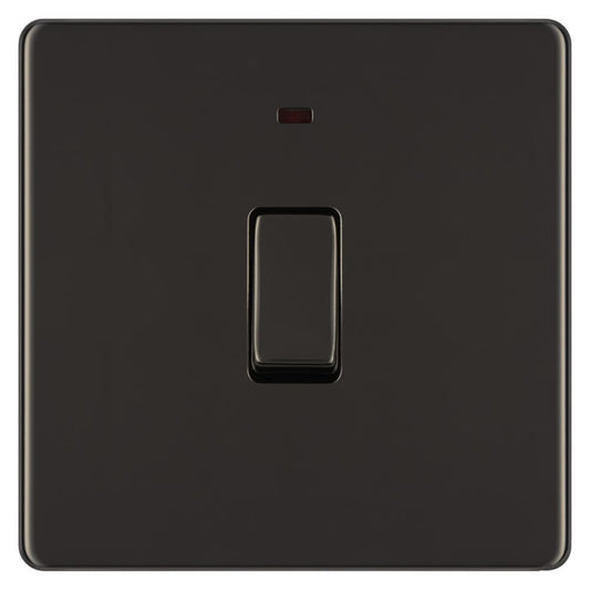 BG FBN31 20A Double Pole Switch with Power Indicator - Screwless Flatplate - Black Nickel
