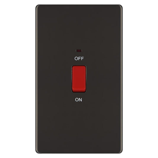 BG FBN72 45A Double Pole Switch with Indicator Double Plate - Screwless Flatplate - Black Nickel