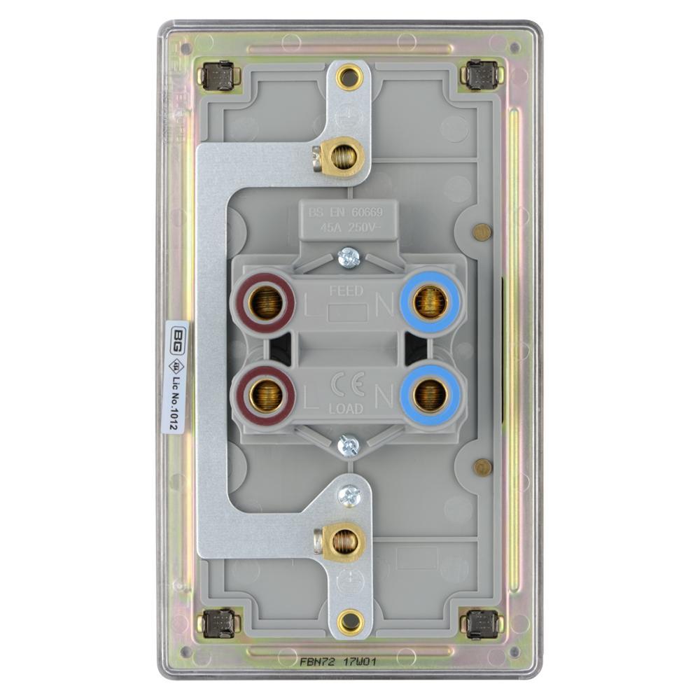 BG FBN72 45A Double Pole Switch with Indicator Double Plate - Screwless Flatplate - Black Nickel