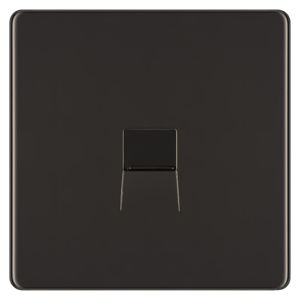 BG FBNBTS1 1 Gang Telephone Socket Slave Screw Type - Screwless Flatplate - Black Nickel