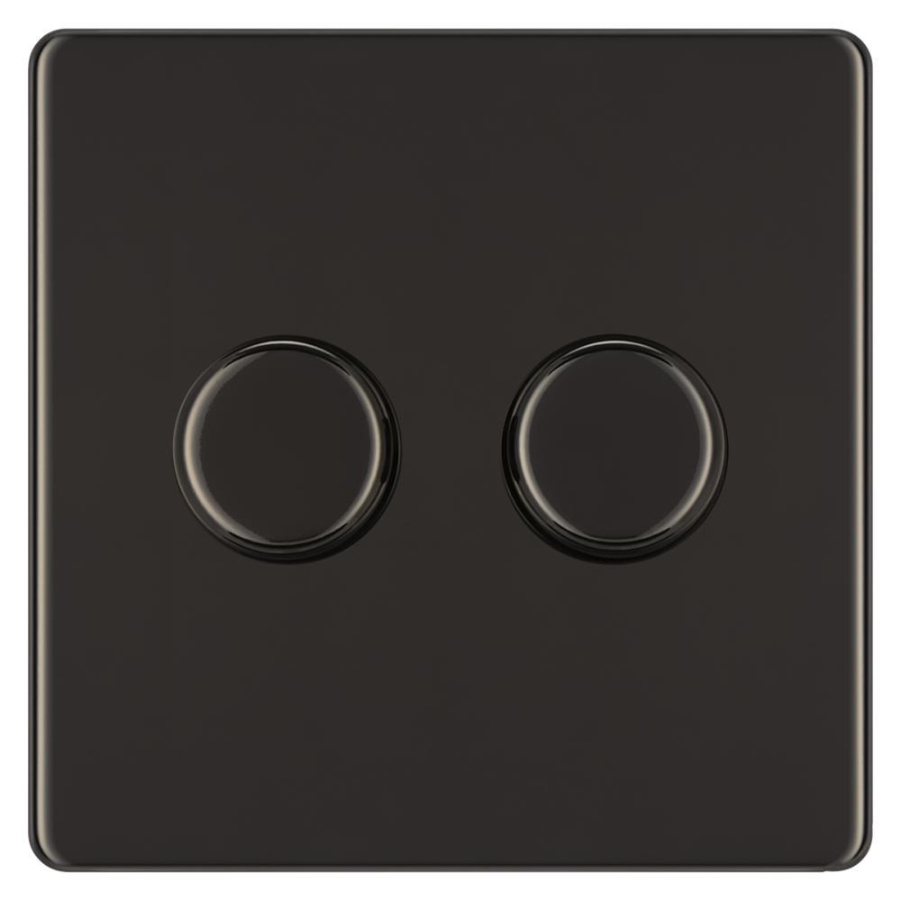 BG FBN82P 400W 2 Gang 2 Way Push Dimmer - Screwless Flatplate - Black Nickel