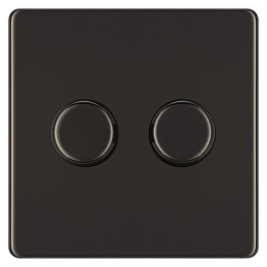 BG FBN82P 400W 2 Gang 2 Way Push Dimmer - Screwless Flatplate - Black Nickel