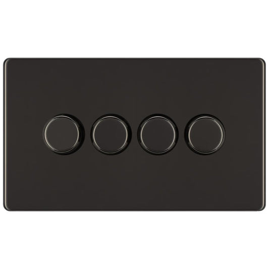 BG FBN84P 400W 4 Gang 2 Way Push Dimmer - Screwless Flatplate - Black Nickel