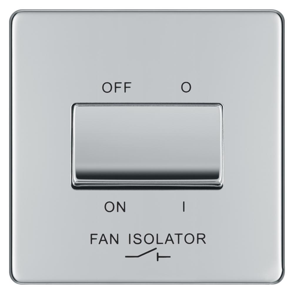 BG FPC15 10AX Plate Switch Fan Isolator 3 Pole - Screwless Flatplate - Polished Chrome