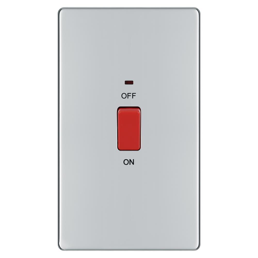 BG FPC72 45A Double Pole Switch with Indicator Double Plate - Screwless Flatplate - Polished Chrome