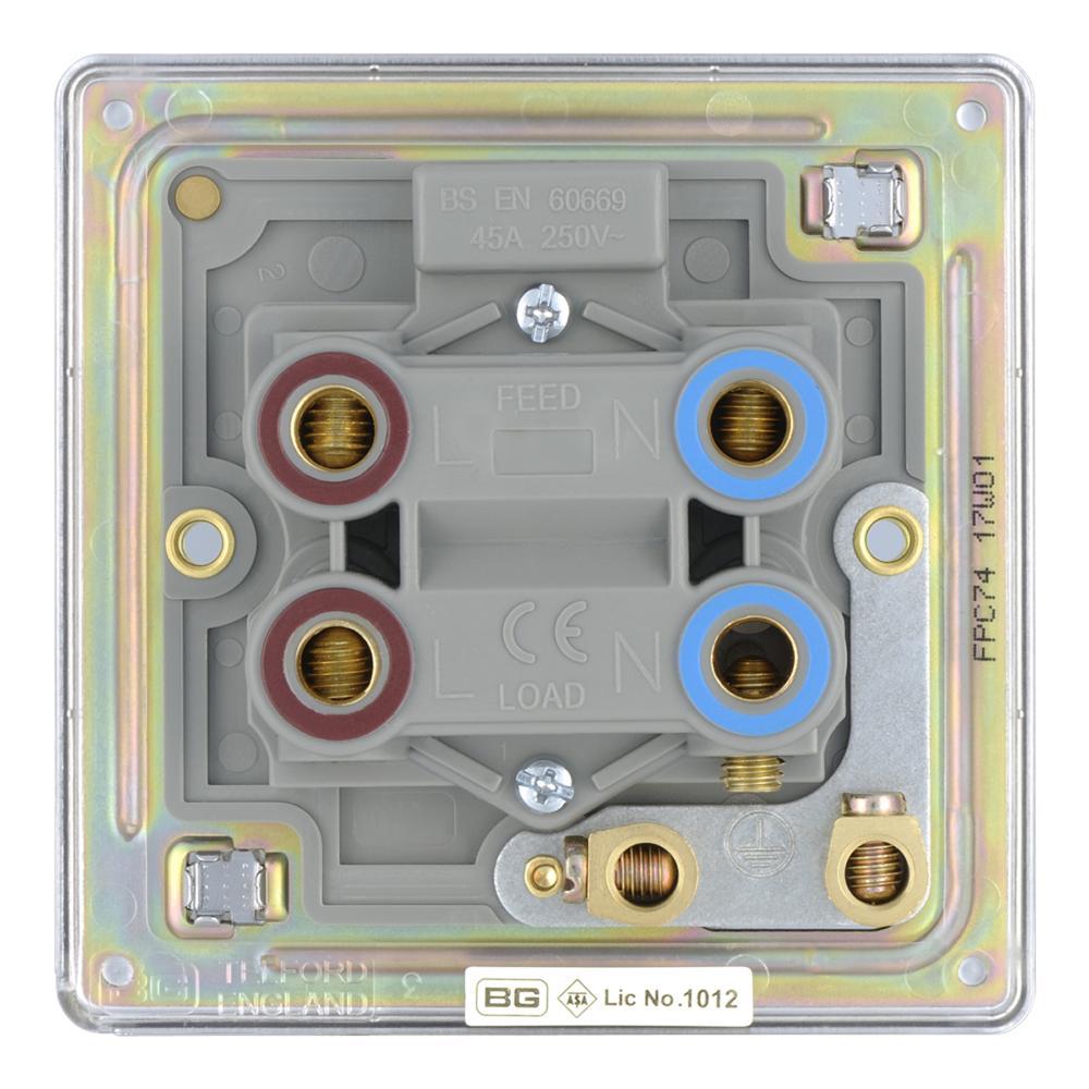 BG FPC74 45A Double Pole Switch with Indicator Single Plate - Screwless Flatplate - Polished Chrome