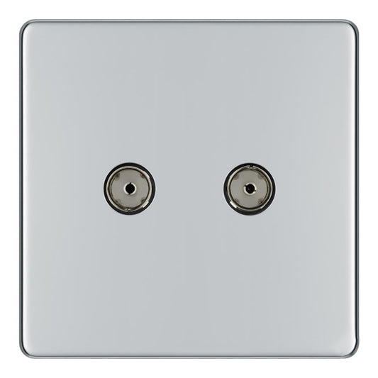 BG FPC61 2 Gang Coaxial Socket - Screwless Flatplate - Polished Chrome