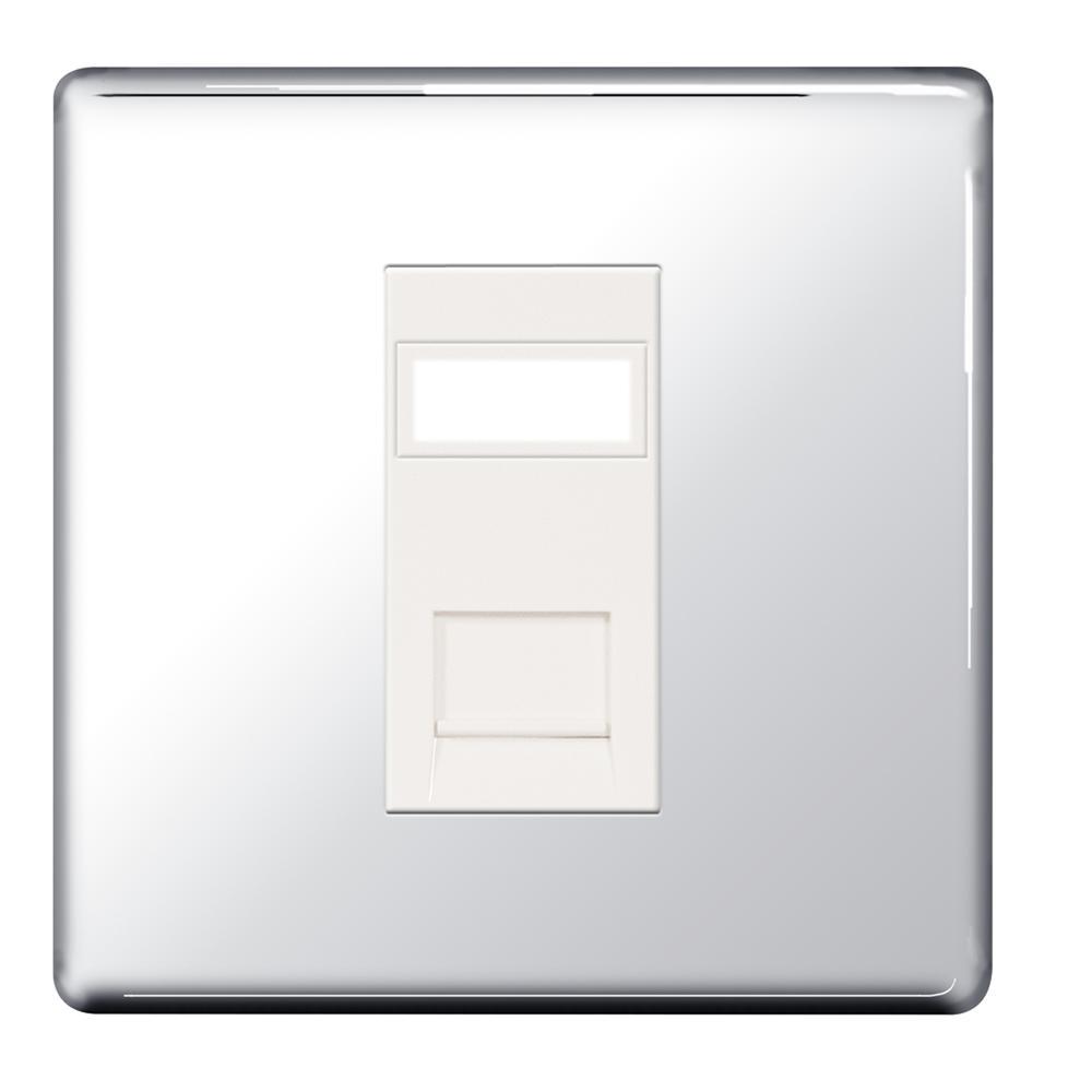 BG FPCRJ451 1 Gang RJ45 Data Outlet Socket with Idc Window - Screwless Flatplate - Polished Chrome