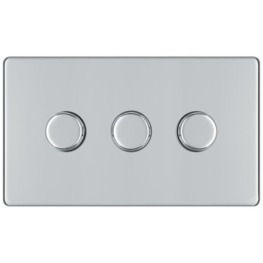 BG FPC83P 400W 3 Gang 2 Way Push Dimmer - Screwless Flatplate - Polished Chrome