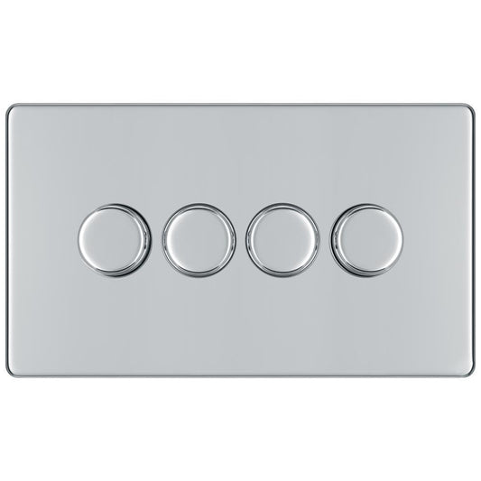 BG FPC84P 400W 4 Gang 2 Way Push Dimmer - Screwless Flatplate - Polished Chrome