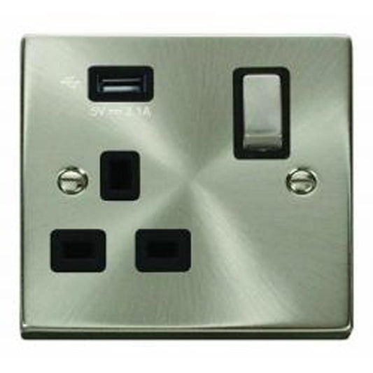 SCOLMORE Deco VPSC571UBK 13A Ingot 1 Gang Switched Socket With 2.1A USB Outlet - Black