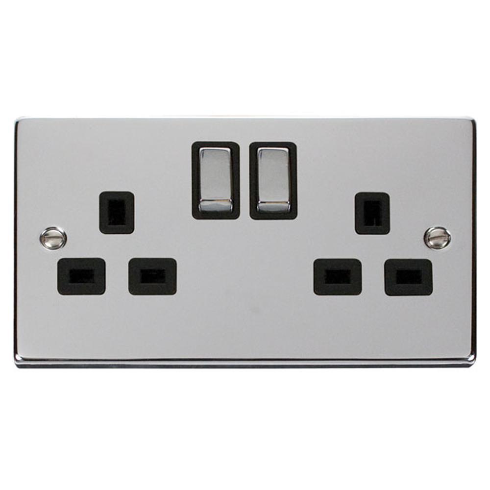 SCOLMORE Deco VPCH536BK 13A Ingot 2 Gang DP Switched Socket - Black