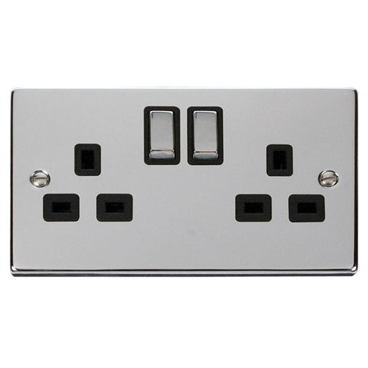 SCOLMORE Deco VPCH536BK 13A Ingot 2 Gang DP Switched Socket - Black