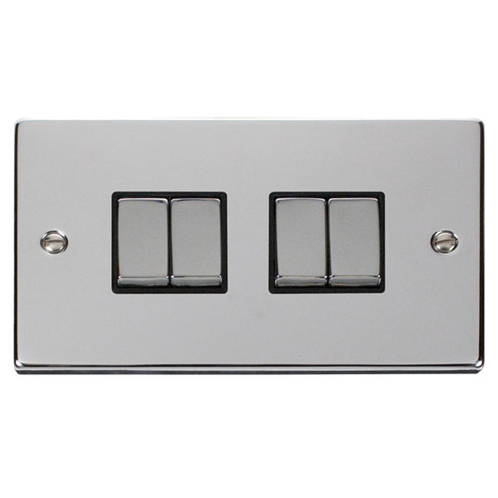 SCOLMORE Deco VPCH414BK 10AX Ingot 4 Gang 2 Way Plate Switch - Black