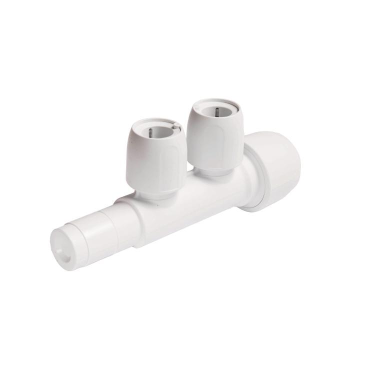 Hep2O Two Port Manifold Push Fit Closed Spigot White 22 x 15mm - HX88/22W