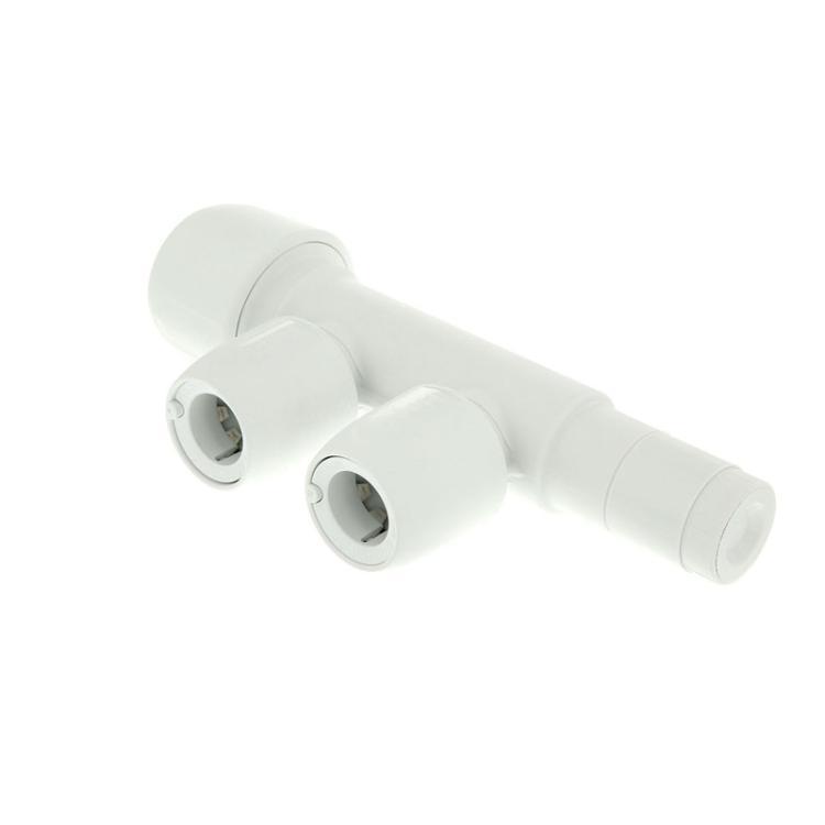 Hep2O Two Port Manifold Push Fit Closed Spigot White 22 x 15mm - HX88/22W