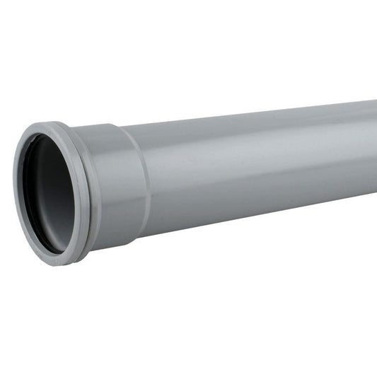 Wavin OsmaSoil PVC-U System Single Socket Pipe 110mm x 3m Grey 4S043