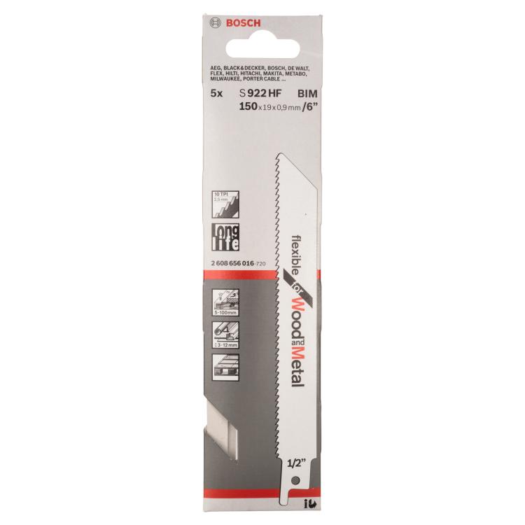 Bosch Flexible for Metal Unishank Metal Sabre Saw Blades S922BF (Pack of 5)