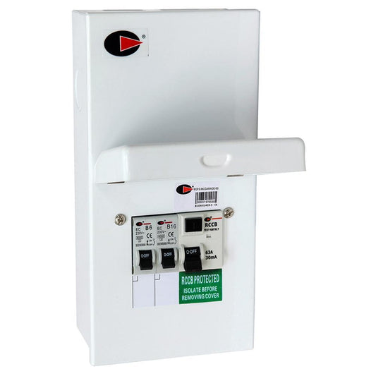 Lewden QFS-MCGARAGE-63 2 Way 63A RCD Garage Unit With 6A And 16A MCB