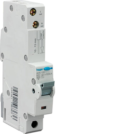 Hager ADN140 1m 1P 6KA B-40A 30mA AC Class RCBO