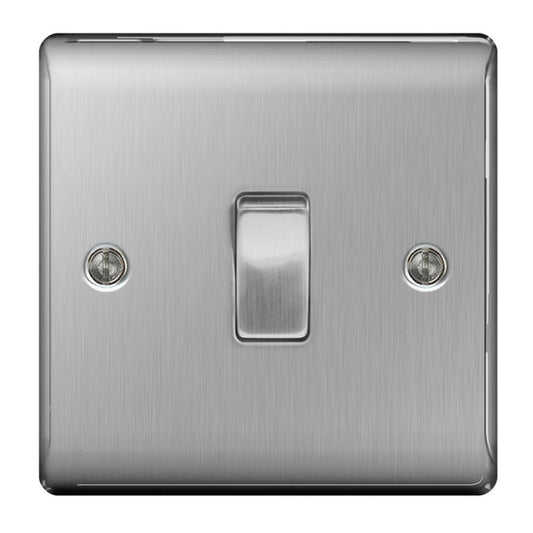 BG Brushed Steel 1 Gang 2 Way Light Switch - NBS12