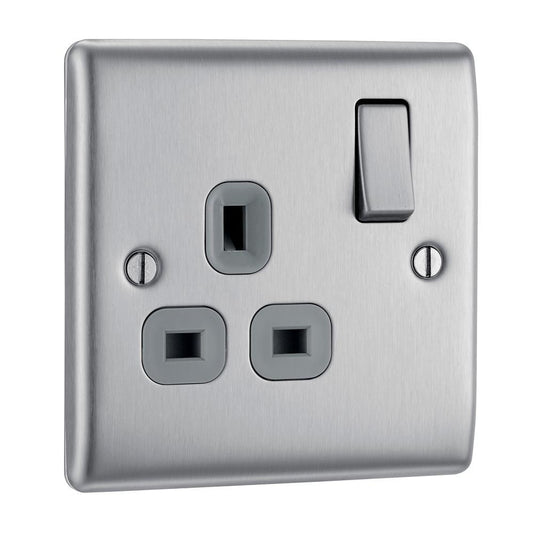 Ideal Boilers BG Brushed Steel 13A Single Socket - NBS21G