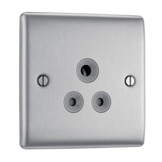 BG Brushed Steel 5A Single Unswitched Socket - NBS29G