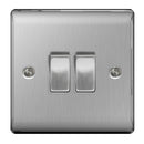 BG Brushed Steel 2 Gang 2 Way Light Switch - NBS42