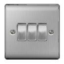 BG Brushed Steel 3 Gang 2 Way Light Switch - NBS43