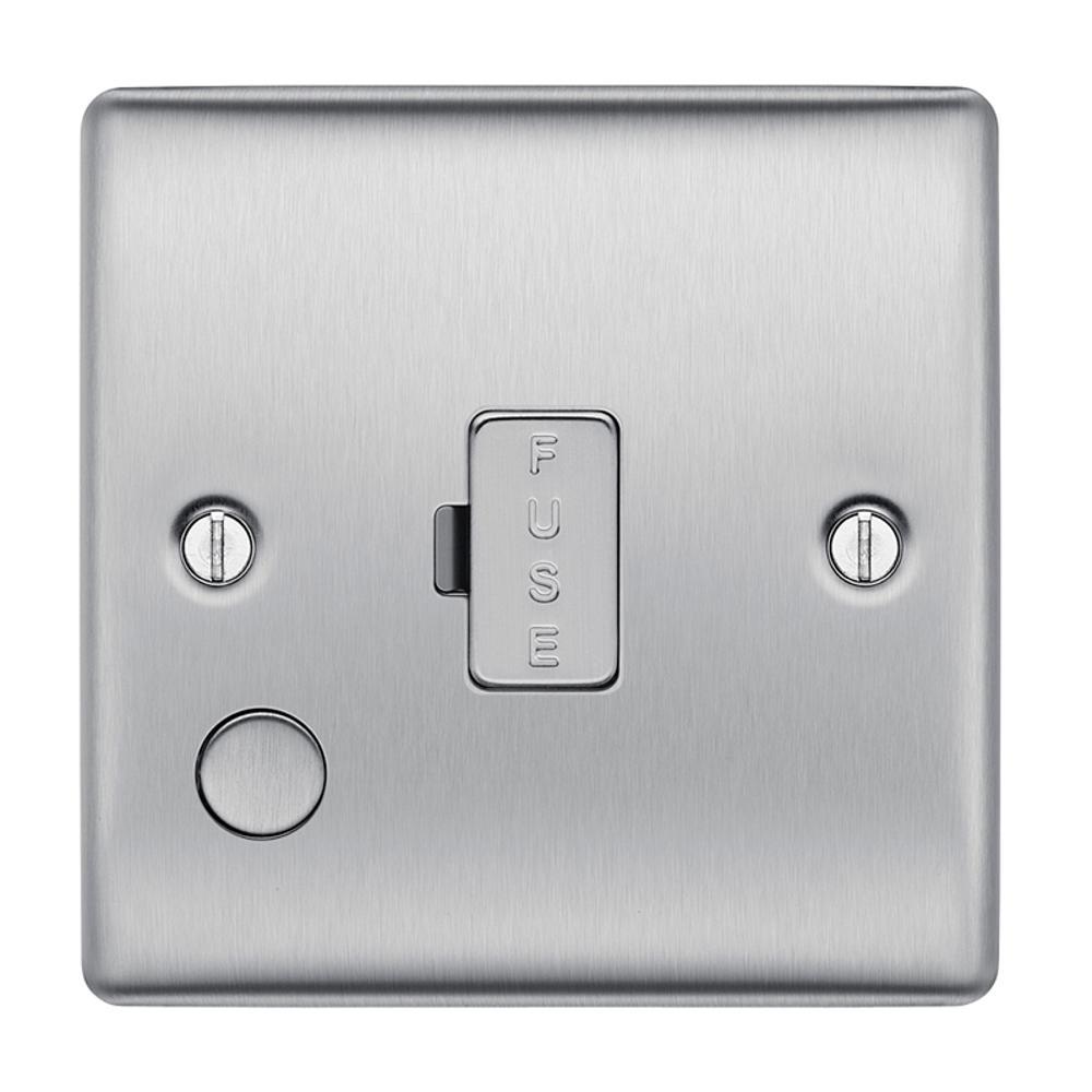 BG Brushed Steel 13A Unswitched Fused Spur With Flex Outlet - NBS55