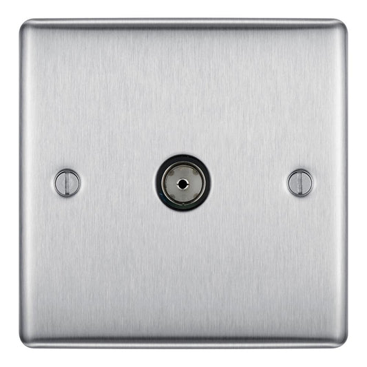 BG Brushed Steel Single Coaxial Socket - NBS60