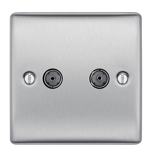 Ideal Boilers BG Brushed Steel 2 Gang Coaxial Socket - NBS61