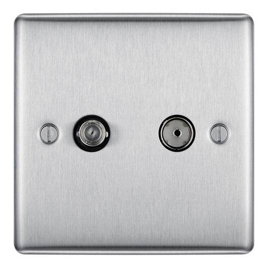 BG Brushed Steel 2 Gang Satellite And Co-axial Socket - NBS65