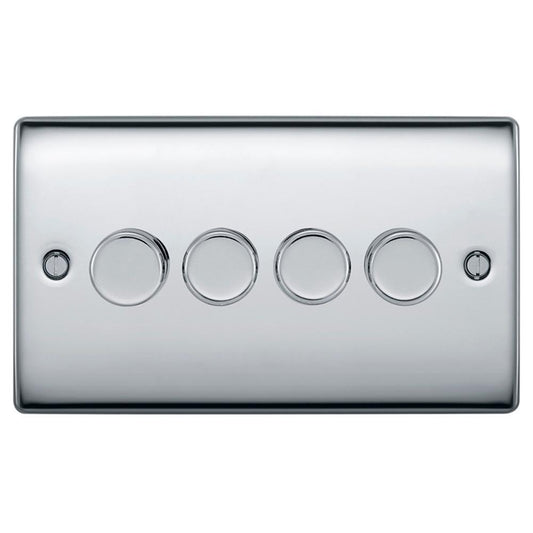 BG Brushed Steel 400W 4 Gang 2 Way Push Dimmer - NBS84P