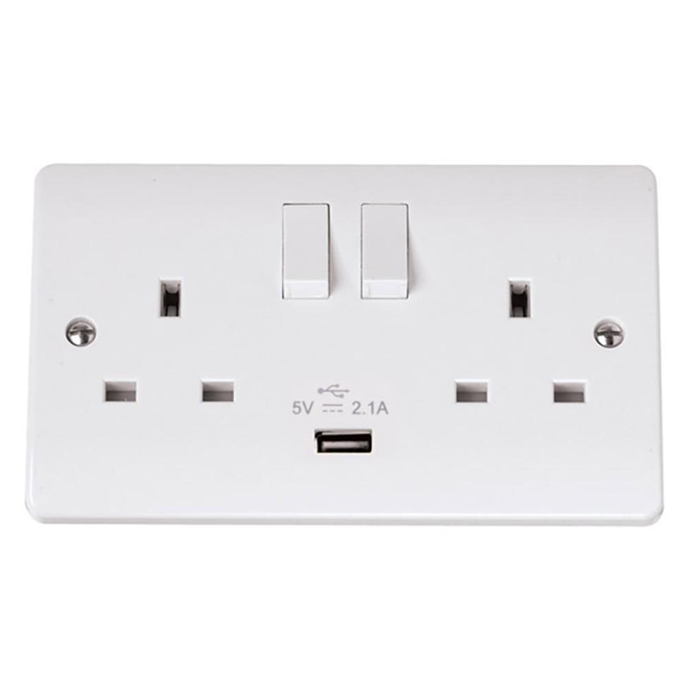 Click Mode 13 Amp 2 Gang Switched Socket With 2.1 Amp USB -CMA770