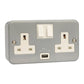 Click Metal Clad 13A Double Socket With USB - CL770
