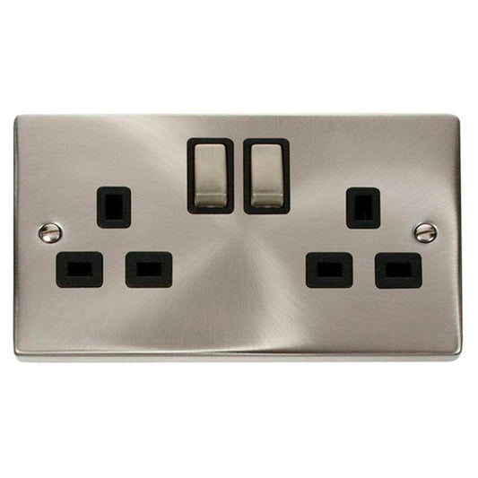 Click Satin Chrome 13A 2 Gang Double Socket - VPSC536BK