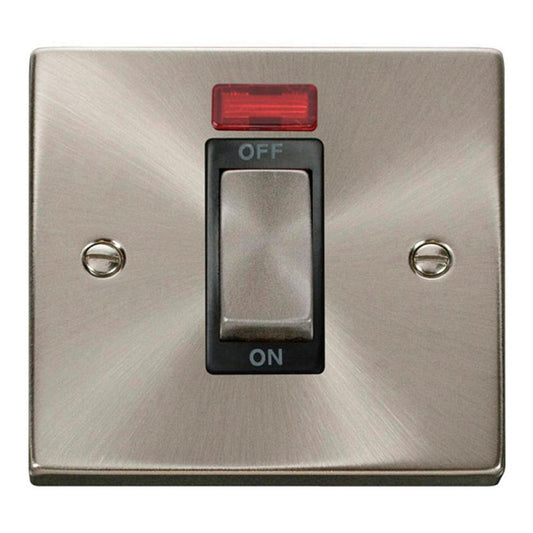 Click Satin Chrome 1 Gang 45A Double Pole Switch With Neon - VPSC501BK