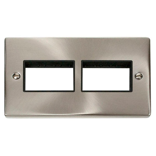 Click Deco VPSC406BK 2 Gang Minigrid Unfurnished Plate - 2 x 3 Apertures - Black - Satin Chrome