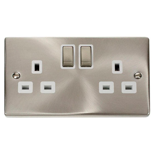 Click Satin Chrome 13A 2 Gang Double Socket - VPSC536WH