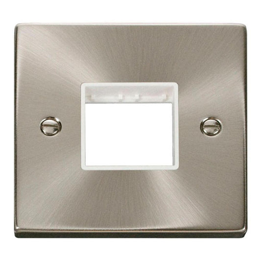 Click Deco VPSC402WH 1 Gang Minigrid Unfurnished Plate - 2 Apertures - White - Satin Chrome