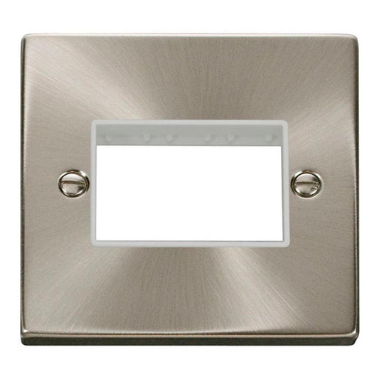 Click Deco VPSC403WH 1 Gang Minigrid Unfurnished Plate - 3 Apertures - White - Satin Chrome