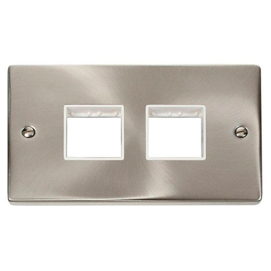 Click Deco VPSC404WH 2 Gang Minigrid Unfurnished Plate - 2 x 2 Apertures - White - Satin Chrome