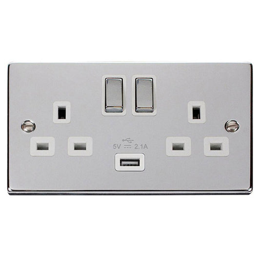 Click Polished Chrome 13A 2 Gang Double USB Socket - VPCH770WH