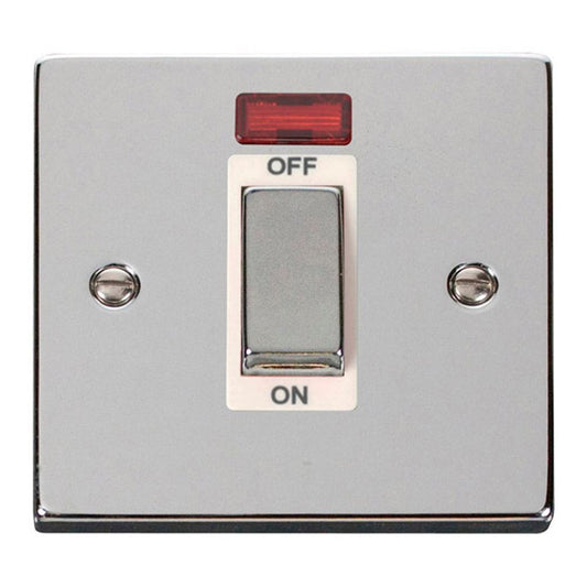 Click Polished Chrome 1 Gang 45A Double Pole Switch With Neon - VPCH501WH