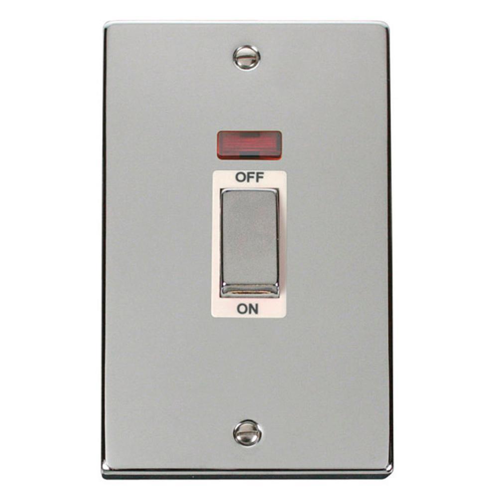 Click Polished Chrome 2 Gang 45A Double Pole Switch With Neon - VPCH503WH