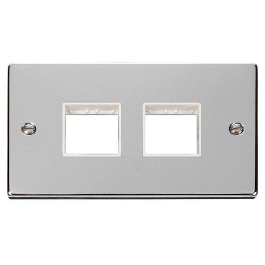 Click Deco VPCH404WH 2 Gang Minigrid Unfurnished Plate - 2 x 2 Apertures - White - Polished Chrome