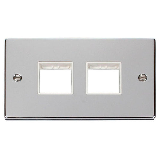 Click Deco VPCH404WH 2 Gang Minigrid Unfurnished Plate - 2 x 2 Apertures - White - Polished Chrome