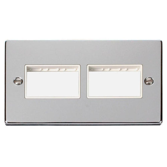 Click Deco VPCH406WH 2 Gang Minigrid Unfurnished Plate - 2 x 3 Apertures - White - Polished Chrome