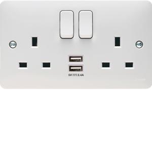 Hager Double Socket With USB Ports - WMSS82USB